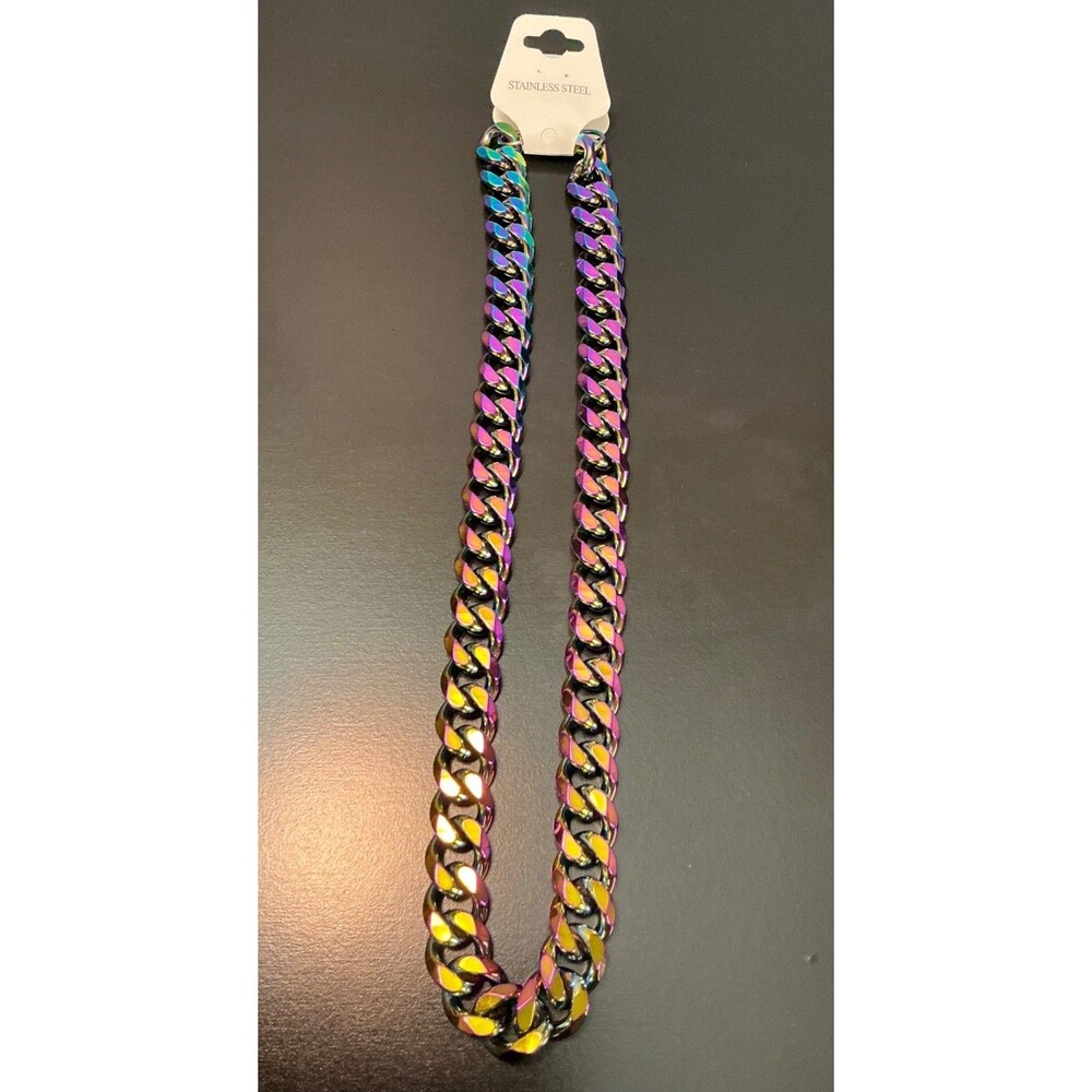 New Thick Iridescent Stainless Steel Necklace Gift Men Women Teen 20” Large 15mm